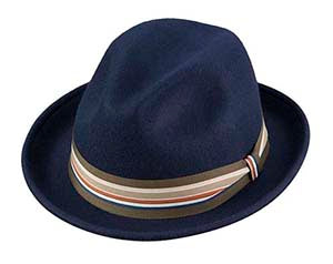 Navy Felt Pinch Front, Striped Band